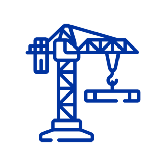 a digital illustration of a construction crane outline in blue