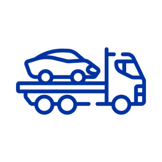 a digital illustration of a tow truck towing a car outlined in blue