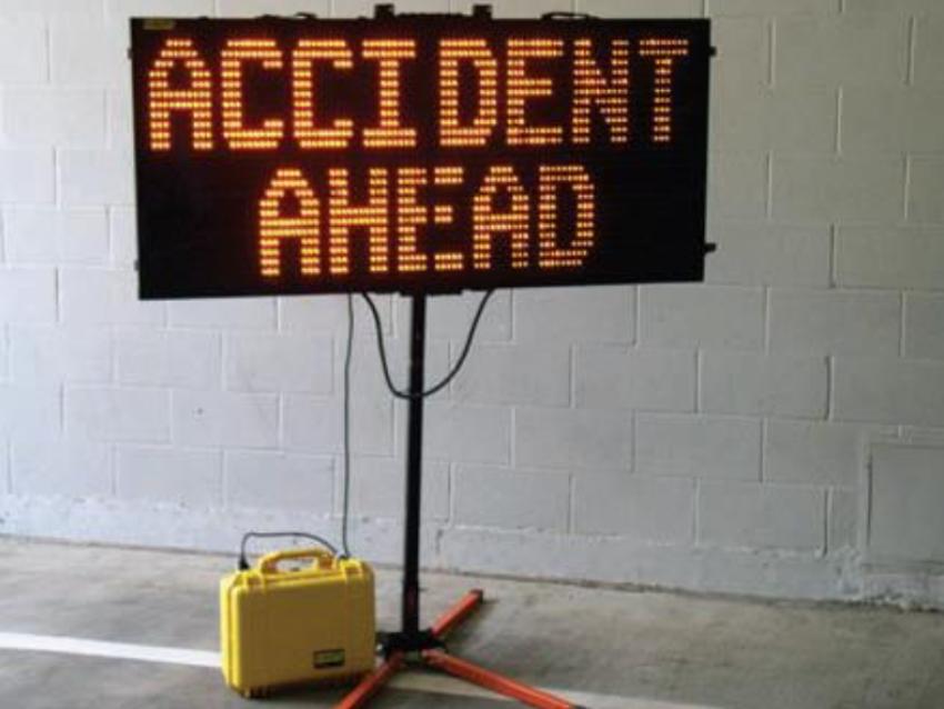 Image of sign reading accident ahead