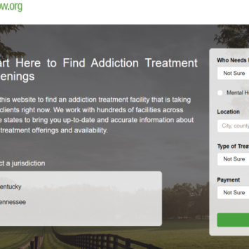 Screenshot of the homepage of FindHelpNow.org. Users can now choose between Kentucky and Tennessee jurisdictions