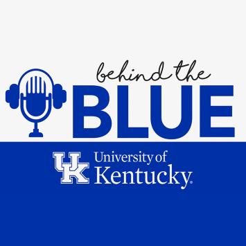 a graphic logo for Behind the Blue with a microphone icon